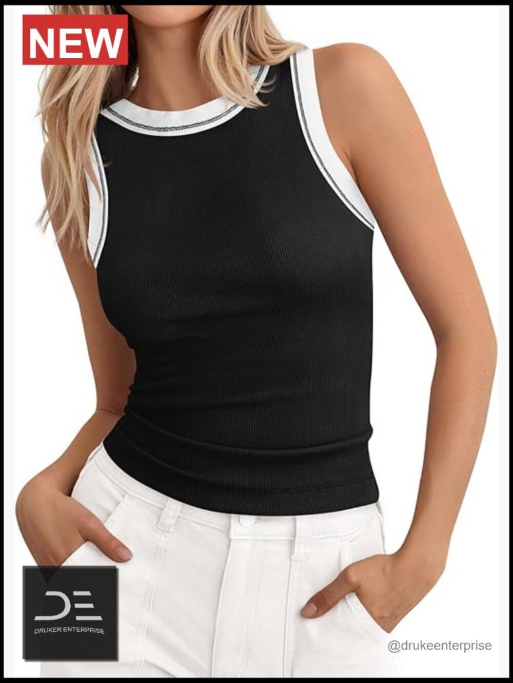 High Neck Ribbed Tank Top Sleeveless Fitted Slim Y2k Summer Basic Tops